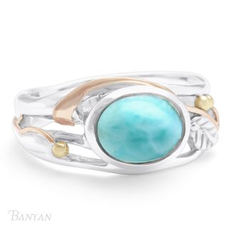Banyan Jewellery Larimar Leaf Design Ring