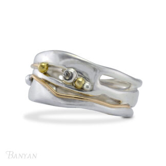 Banyan Jewellery Organic ring with gold fill detail & diamond