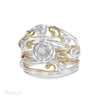 Banyan Jewellery Silver, gold filled zirconia ring