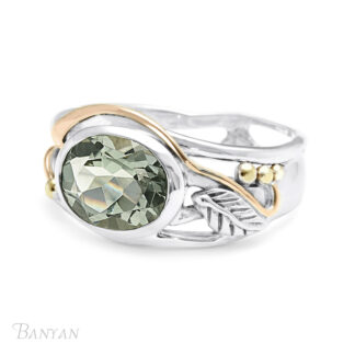 Banyan Jewellery Green Amethyst Leaf Design Ring