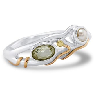 Banyan Jewellery Green Amethyst and Pearl Silver Ring
