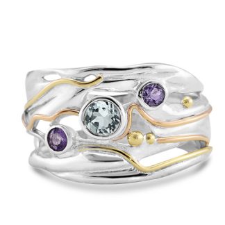 Banyan Jewellery Silver Ring with Blue Topaz, Amethyst and Iolite