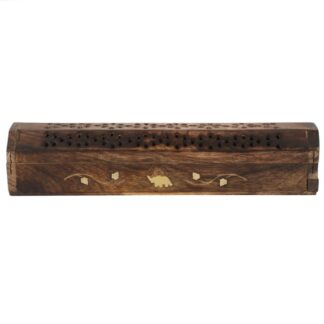 Mango Wood Incense Box With Brass Elephant Inlay