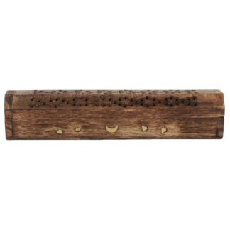 Mango Wood Incense Box With Brass Moon Inlay