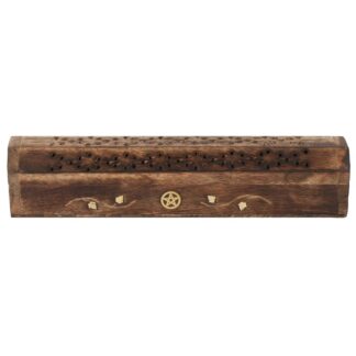 Mango Wood Incense Box With Brass Pentagram Inlay