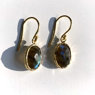 silver gold plated drop earrings with faceted labradorite