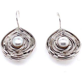 Hagit Designs Round Fluid Silver Pearl Drops