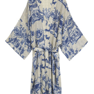 Ancient Columns Blue Crepe Long Kimono